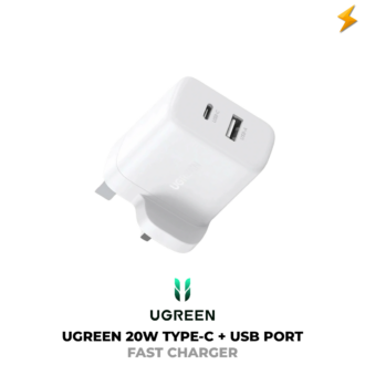UGREEN 20W Type-C + USB Port Fast Charger UK White